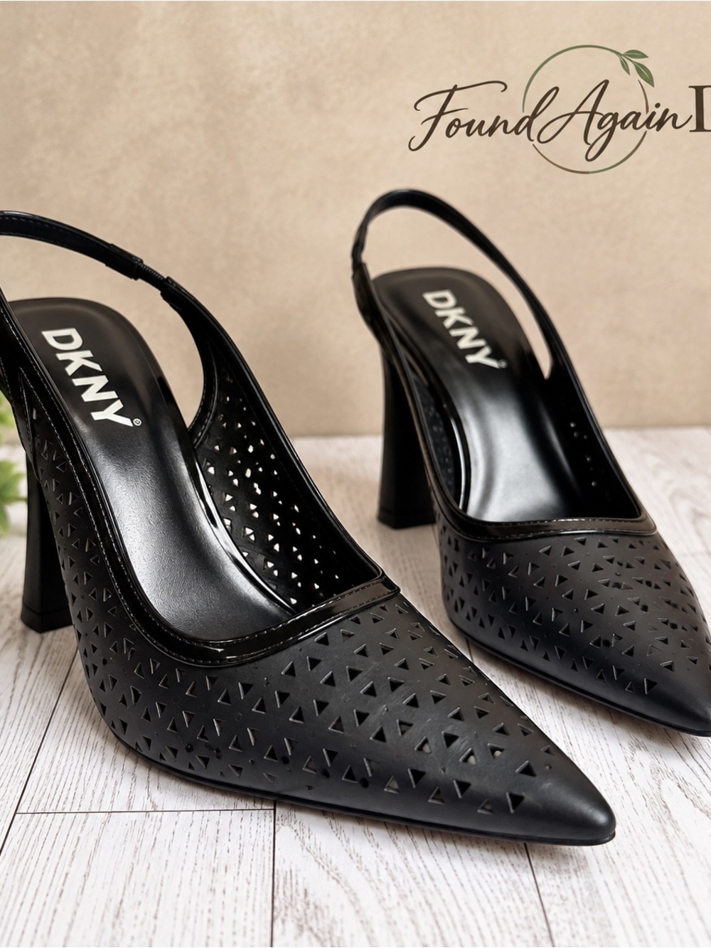 DKNY Women's Black Laser-Cut Slingback Pumps